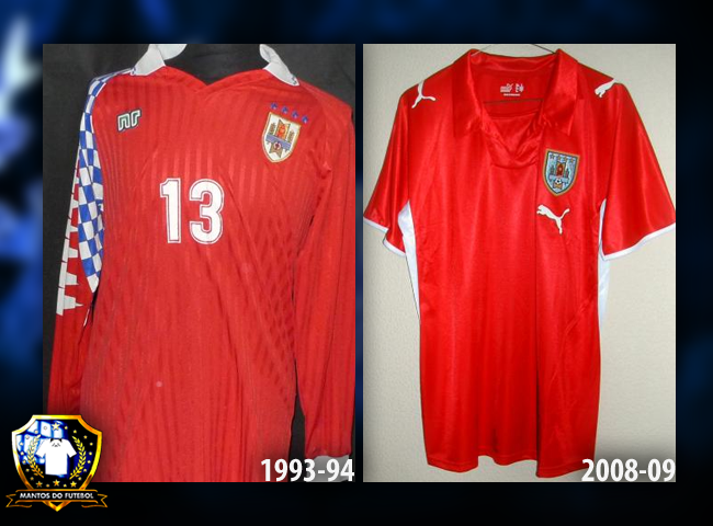 Camisas vermelhas do Uruguai usadas na década de 90 e 2000