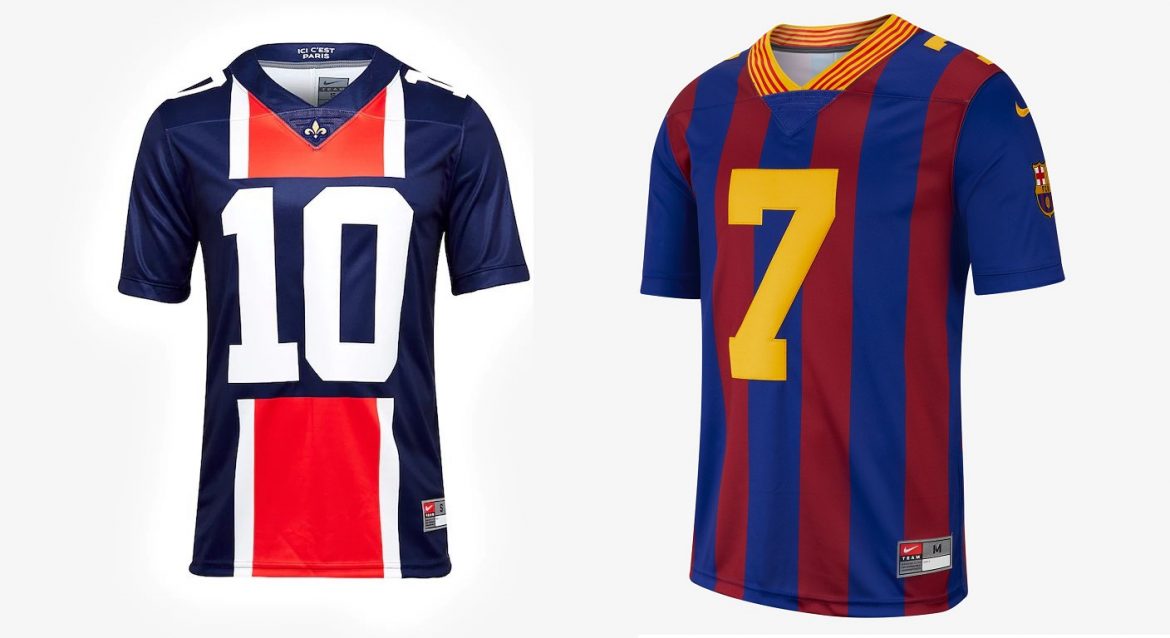 Nike lança camisas de futebol americano para PSG e Barcelona