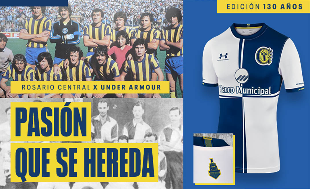 Camisa de 130 anos do Rosário Central 2020 Under Armour abre