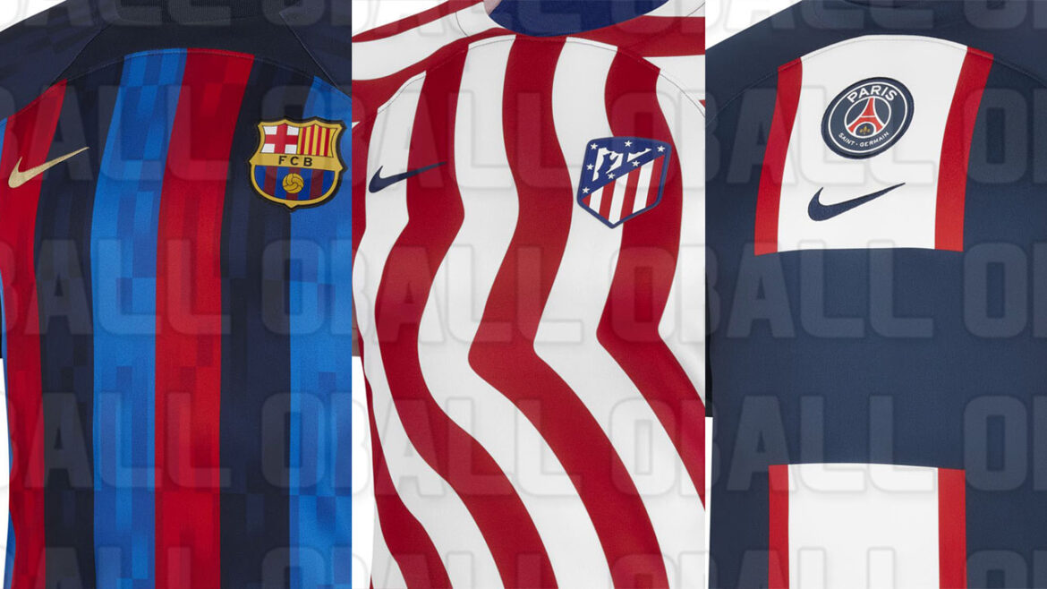 Camisas Nike de Barcelona, PSG e Atletico de Madrid para 2022-2023