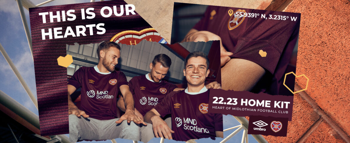 Camisa titular do Heart of Midlothian 2022-2023 Umbro kit a