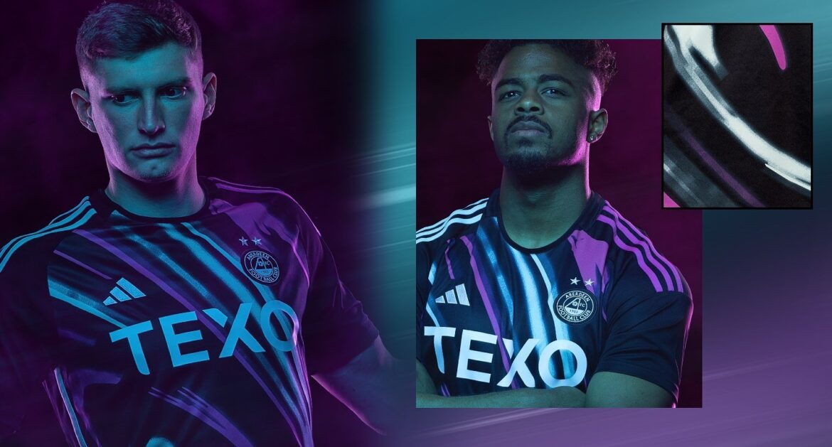 Camisa reserva do Aberdeen 2023-2024 é lançada pela Adidas