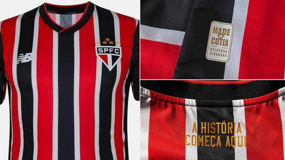 Camisa listrada do São Paulo FC 2024 New Balance a Camisa listrada do São Paulo FC 2024 New Balance a