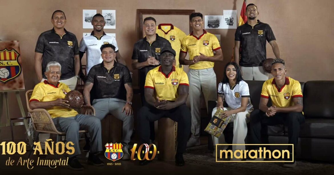 Camisas do centenário do Barcelona SC 2025 são lançadas pela Marathon