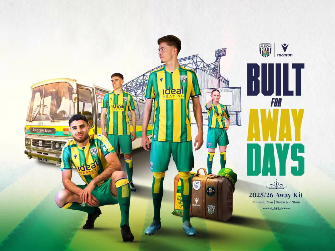 Camisa reserva do West Bromwich Albion 2025-2026 é revelada pela Macron